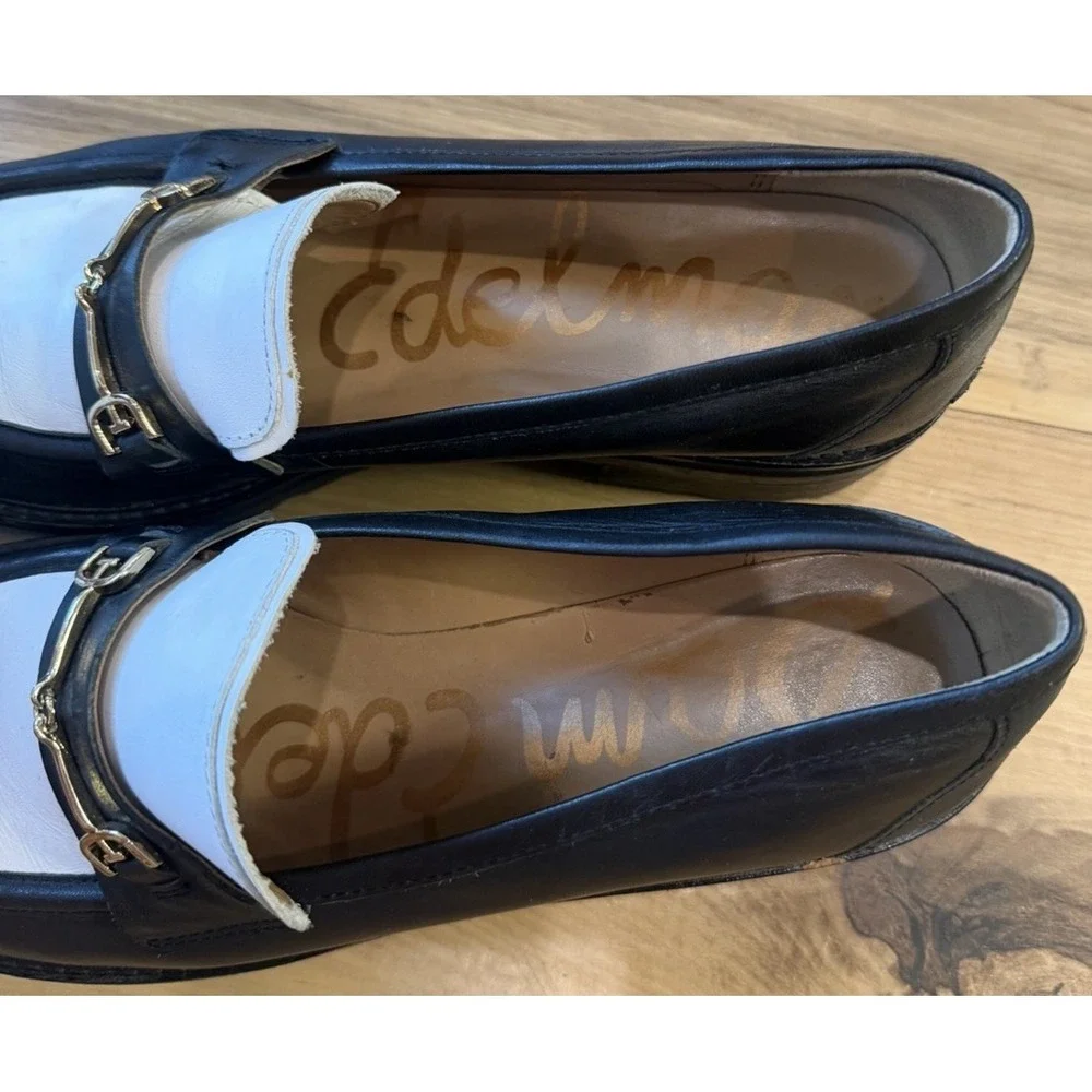 Sam Edelman Tully Bit Loafers Womens 9M Black White Leather Lug Sole Shoes - Picture 11 of 16